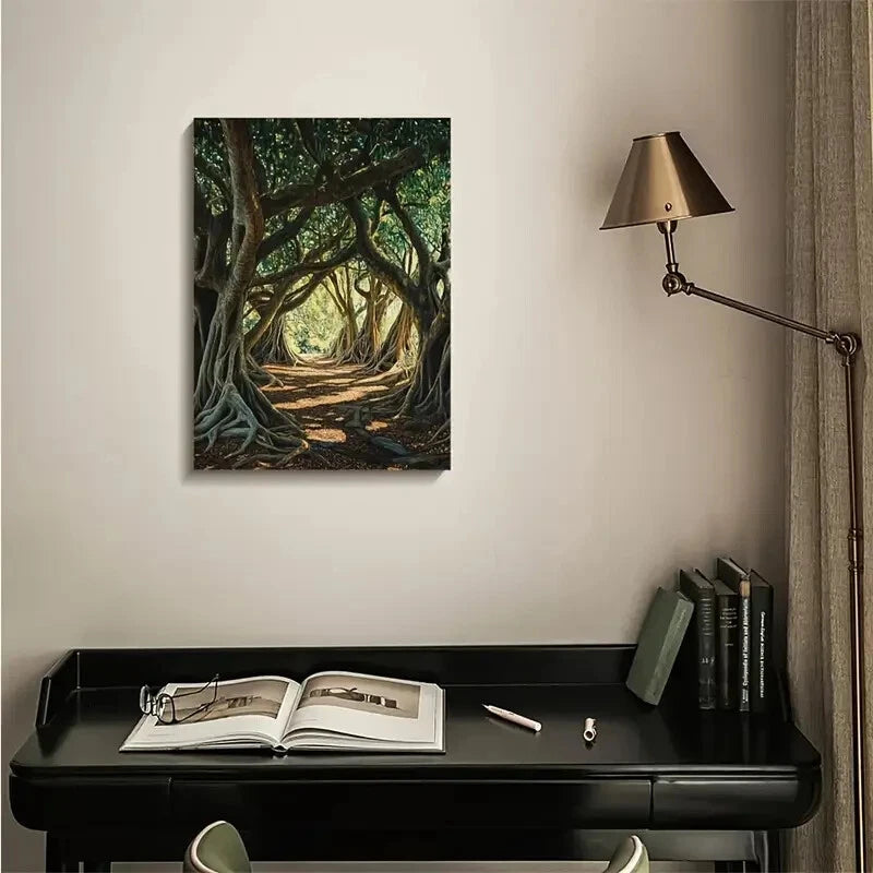 Flourishing Banyan Forest Painting 40x60cm Metal Print Ready to Hang
