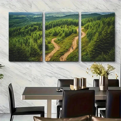 3pcs Vibrant Green Forest Trail Scenery Metal Print Ready to Hang Art