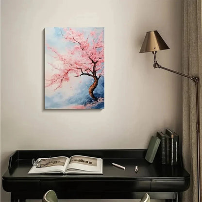 Vibrant Cherry Blossoms Colorful Painting 40x60cm Metal Print Ready to Hang