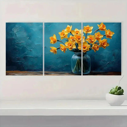 3pcs Blue & White Impressionistic Background Metal Print Ready to Hang Art