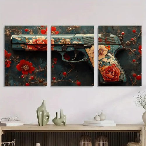 3pcs Showcasing Gangster Tattoos And Guns Metal Print Ready to Hang Art
