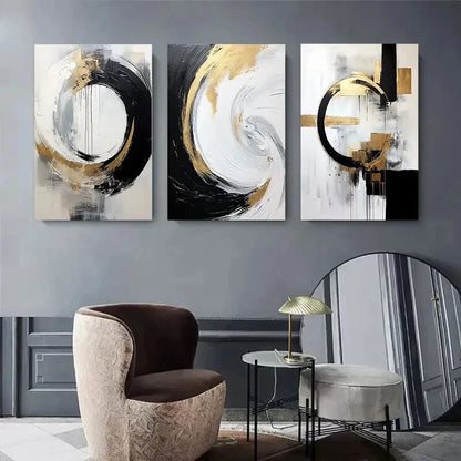 3pcs Abstract Geometric Circle Golden Perfect Wall Art Set Canvas Framed 40x60cm - High Quality Print 100% Australian Made Wall Canvas Ready to Hang