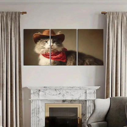 3pcs Red Bandana & Brown Hat Whiskers & Fluffy Fur Metal Print Ready to Hang Art