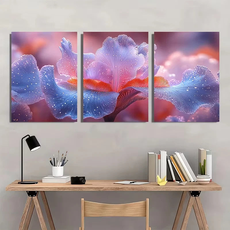 3pcs Beautiful Iris Flower Blue & Purple Nature Wall Art Set Canvas Framed 40x60cm - High Quality Print 100% Australian Made Wall Canvas Ready to Hang