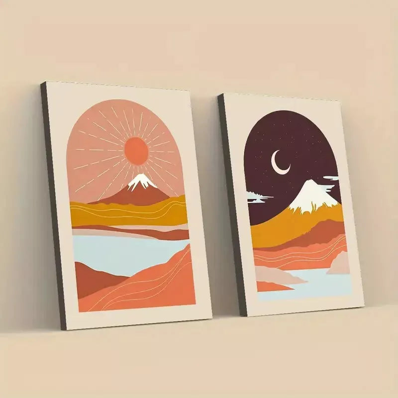 2pcs Modern Abstract Landscape Sunrise and Night Sky Framed 50x75cm - High Quality Print 100% Australian Made Wall Canvas Ready to Hang