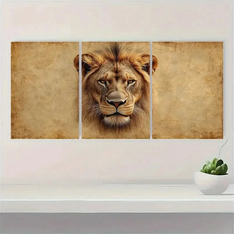3pcs Vintage Style Lion Animal Themed Metal Print Ready to Hang Art