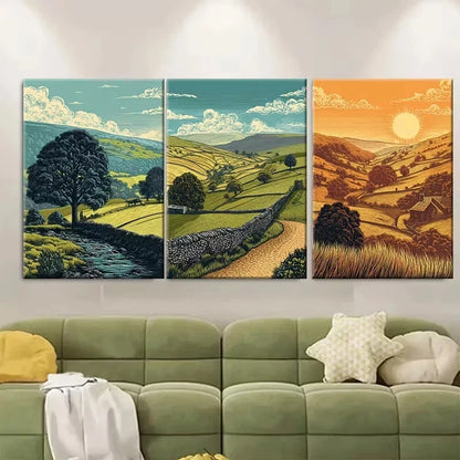 3pcs Abstract Yorkshire Dales Wall Art Set Canvas Framed 60x90cm - High Quality Print 100% Australian Made Wall Canvas Ready to Hang