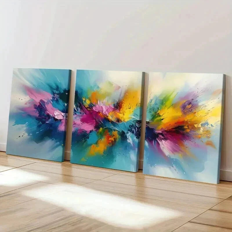 3pcs Colorful Palette Dynamic Composition Wall Art Set Canvas Framed 40x60cm - High Quality Print 100% Australian Made Wall Canvas Ready to Hang