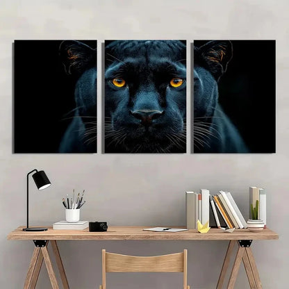 3pcs Vintage Striking Black Panther Metal Print Ready to Hang Art