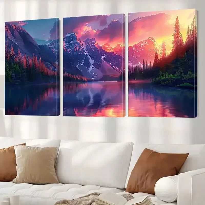 3pcs Classic Modern Retro Snowy Mountain Forest Wall Art Set Canvas Framed 50x70cm - High Quality Print 100% Australian Made Wall Canvas Ready to Hang - Bella Home Decor