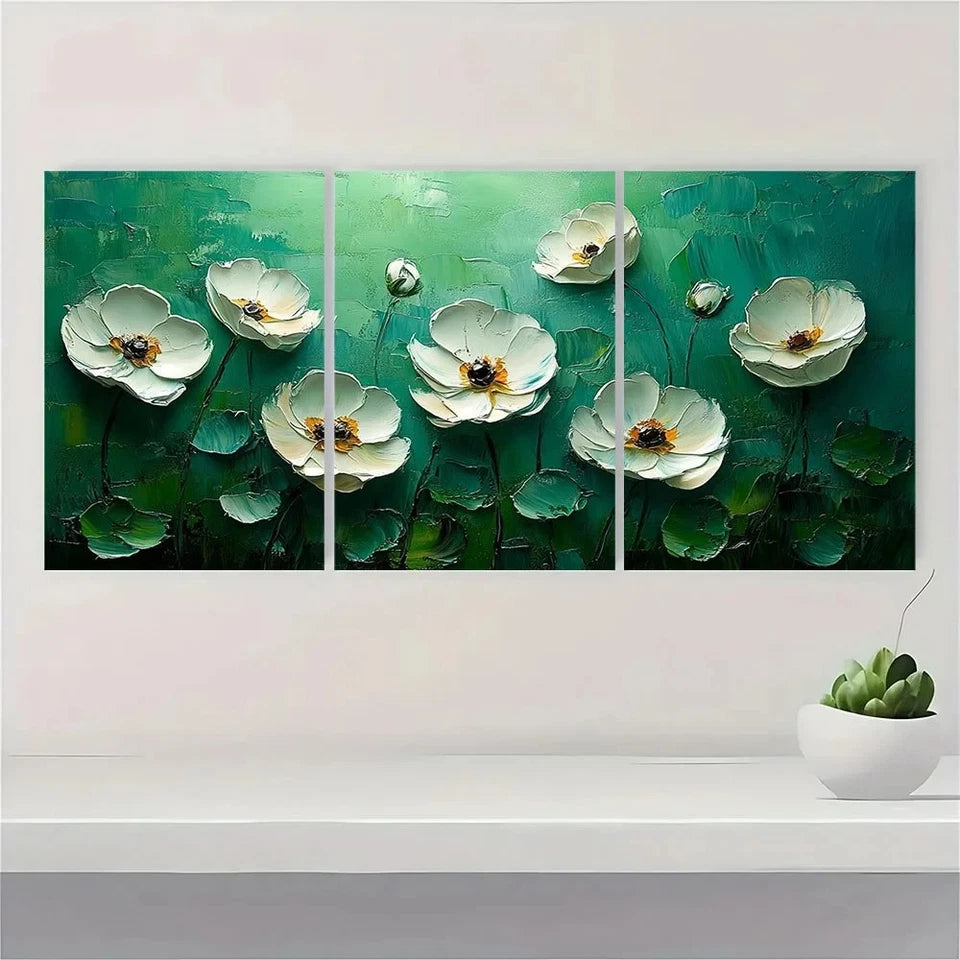 3pcs Green Texture Fresh Natural Flowers Metal Print Ready to Hang Art