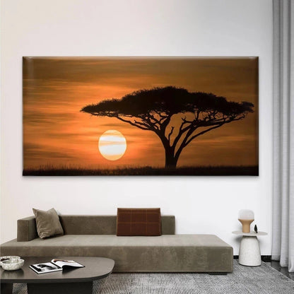 African Savanna Tree Sunset Wall Art Canvas Office Home Room Framed 120x60cm