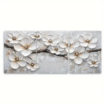 3pcs White Blossom Painting Flowers EI Wall Art Set Canvas Framed 40x60cm - High Quality Print 100% Australian Made Wall Canvas Ready to Hang
