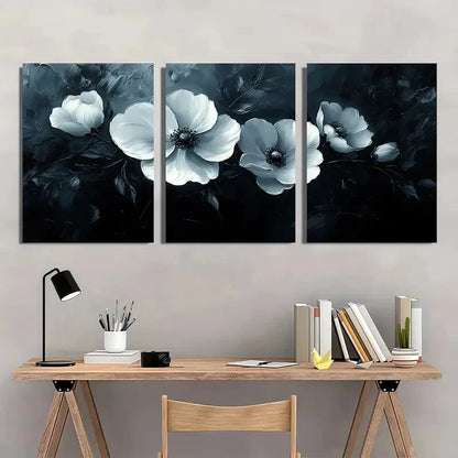 3pcs Modern Monochrome Floral Black White Metal Print Ready to Hang Art