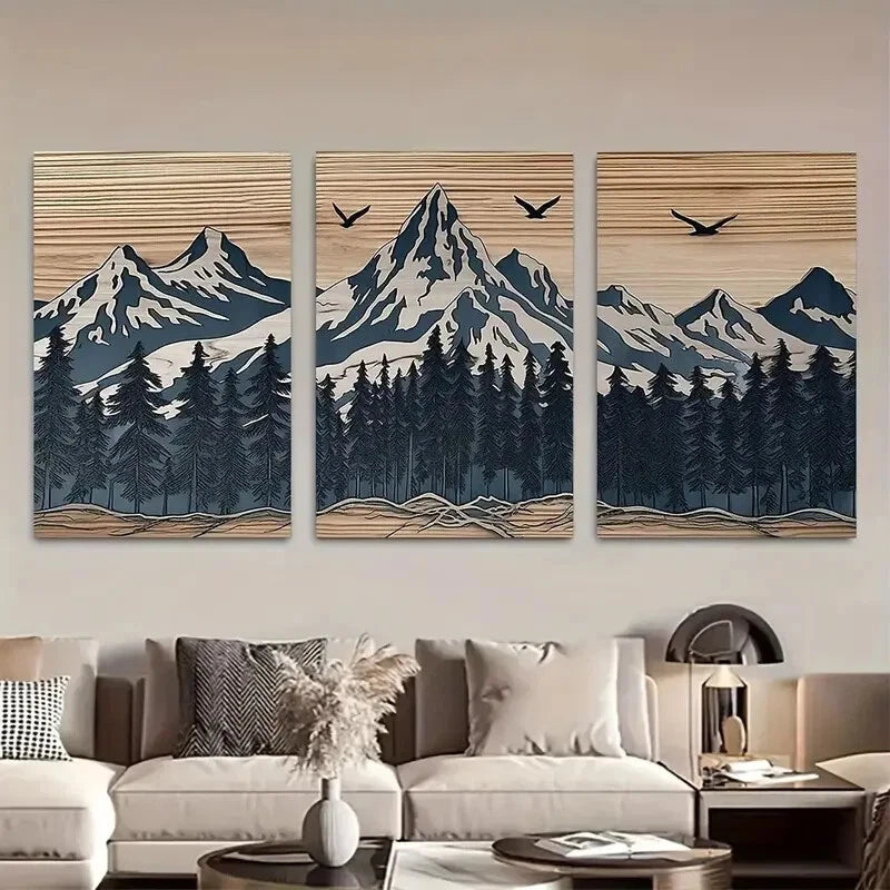 3pcs Panel Effect Mountain Modern Metal Print Ready to Hang Art