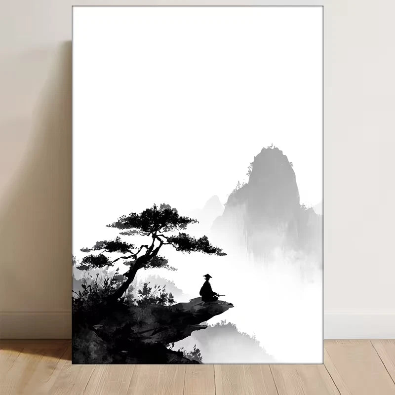 Landscape with Bonsai Tree & Mountain Metal Print Ready to Hang