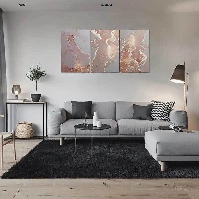 3pcs Rose Golden Marble Effect Metal Print Ready to Hang Art