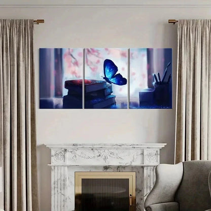 3pcs Sparkling Butterfly Resting On Books Wall Art Set Canvas Framed 40x60cm - High Quality Print 100% Australian Made Wall Canvas Ready to Hang