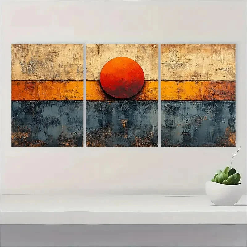 3pcs Beige and Brown Abstract Painting Metal Print Ready to Hang Art