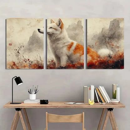 3pcs Dog in Mountain Autumn Hues Metal Print Ready to Hang Art