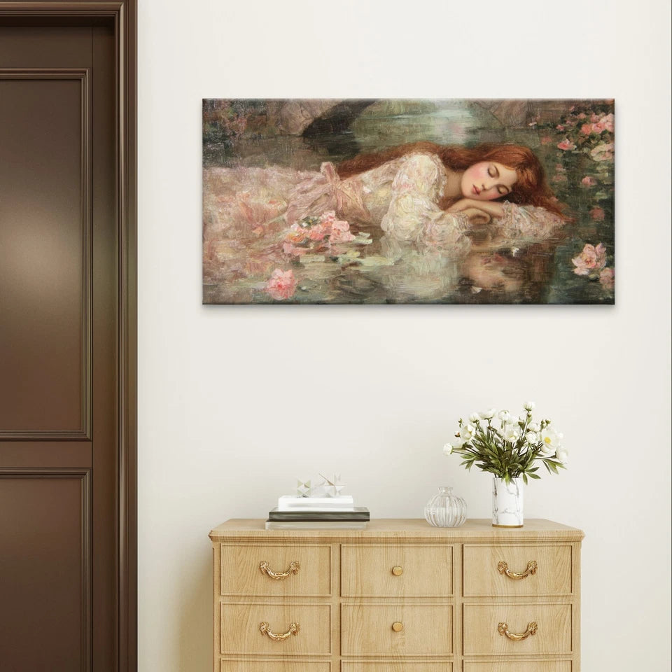 Vintage Oil Painting of Woman Roses Wall Art Canvas Office Home Framed 120x60cm