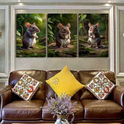 3pcs Forest Modern Classic Nature Mouse Metal Print Ready to Hang Art