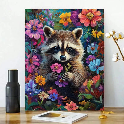 Cute Raccoon With Colorful Flowers Design 40x60cm Metal Print Ready to Hang