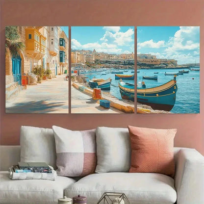 3pcs Tropical Décor Botanical Malta Perfect Wall Art Set Canvas Framed 40x60cm - High Quality Print 100% Australian Made Wall Canvas Ready to Hang