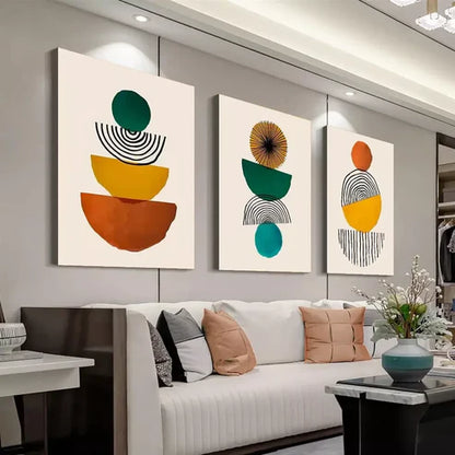 3pcs Abstract Mid-Century Modern Geometric Wall Art Set Canvas Framed 60x90cm - High Quality Print 100% Australian Made Wall Canvas Ready to Hang