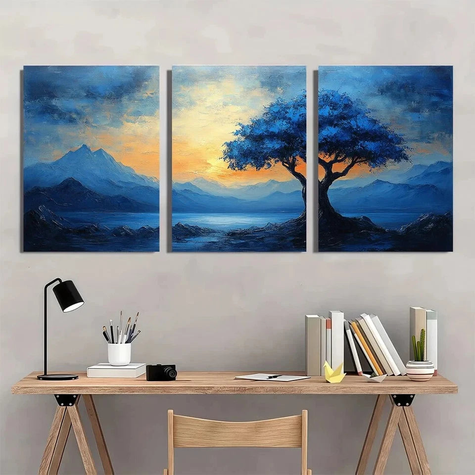 3pcs Mountains and Sunset Rustic Farmhouse Style Metal Print Ready to Hang Art