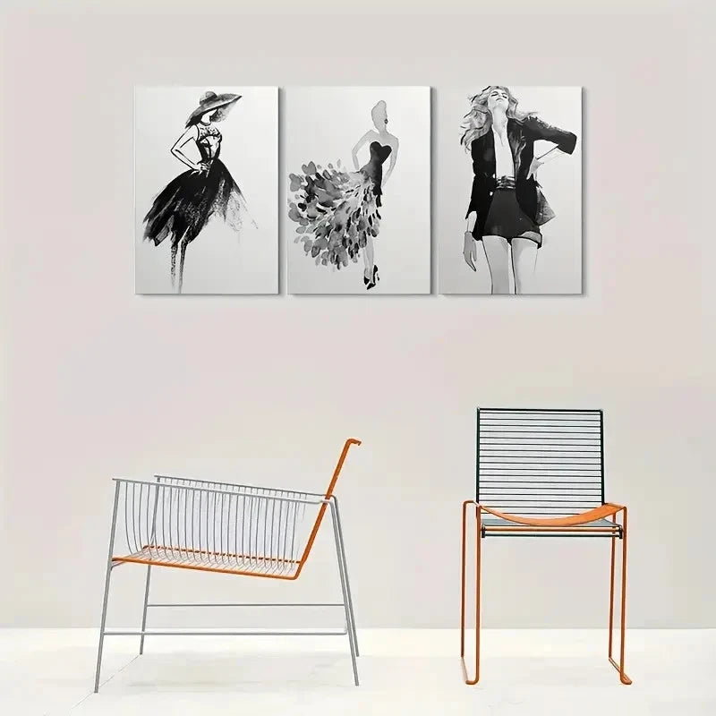 3pcs Abstract Fashion Women Silhouette Metal Print Ready to Hang Art