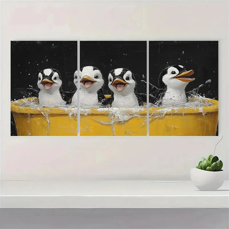 3pcs Black White Animal Cute Penguin Metal Print Ready to Hang Art