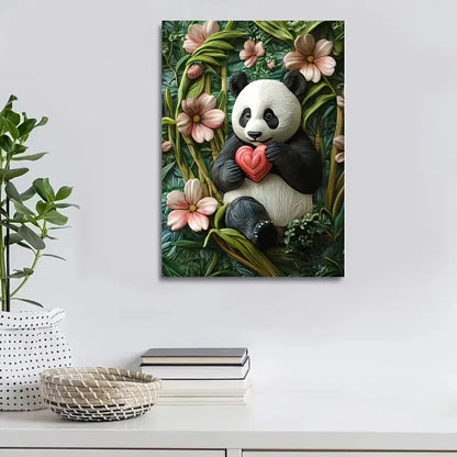 Beautiful Giant Panda Among Flowers Painting 40x60cm Metal Print Ready to Hang