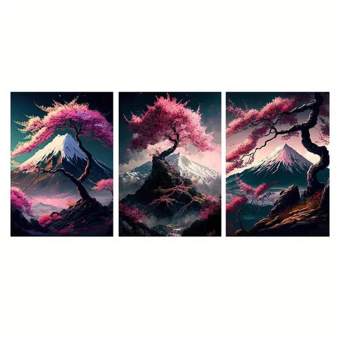 3pcs Abstract Cherry Tree Nature Wall Art Set Canvas Unframed - High Quality Print 100% Australian Made Wall Canvas