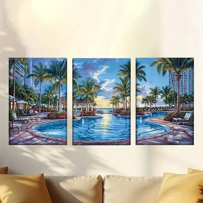 3pcs Pool under the blue sky Wall Art Set Canvas Unframed - High Quality Print 100% Australian Made Wall Canvas