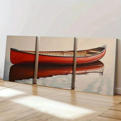 3pcs Red Canoe & Serene Water Reflection Wall Art Set Canvas Framed 40x60cm - High Quality Print 100% Australian Made Wall Canvas Ready to Hang