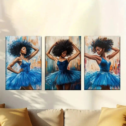 3pcs dance in blue tutus Wall Art Set Canvas Framed 60x90cm - High Quality Print 100% Australian Made Wall Canvas Ready to Hang