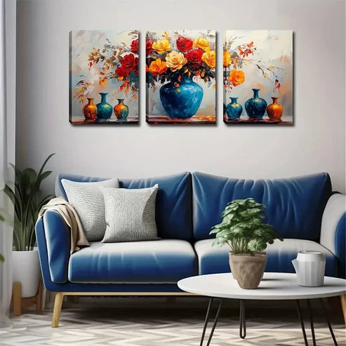 3pcs Several Different Colors Vase Perfect Wall Art Canvas Unframed - High Quality Print 100% Australian Made Wall Canvas