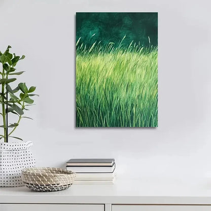Emerald Lemongrass Grassland Painting 40x60cm Metal Print Ready to Hang