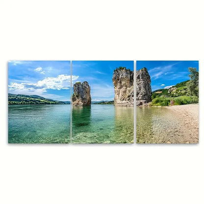 3pcs Rhine River Lorelei Rock RI Wall Art Set Canvas Framed 60x90cm - High Quality Print 100% Australian Made Wall Canvas Ready to Hang
