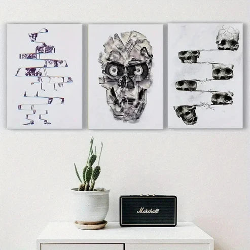 3pcs Black And White Skull Wall Art Canvas Unframed - High Quality Print 100% Australian Made Wall Canvas