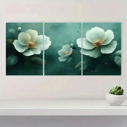 3pcs Light Green Floral Theme Metal Print Ready to Hang Art
