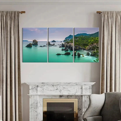 3pcs Tropical Beach Landscape with Rocks & Trees Wall Art Set Canvas Framed 40x60cm - High Quality Print 100% Australian Made Wall Canvas Ready to Hang