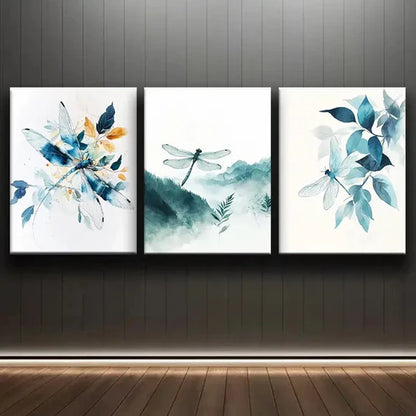 3pcs Colorful Watercolor Dragonfly White Perfect Wall Art Set Canvas Unframed - High Quality Print 100% Australian Made Wall Canvas
