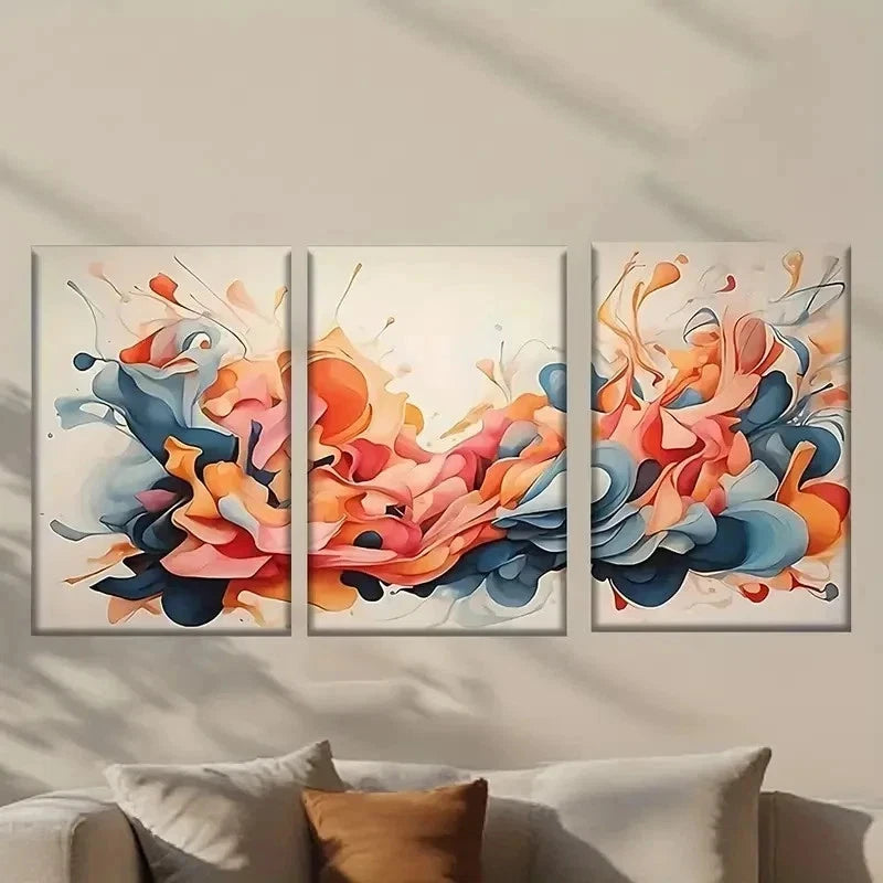 3pcs Abstract Orange and Blue painting Wall Art Set Canvas Framed 40x60cm - High Quality Print 100% Australian Made Wall Canvas Ready to Hang