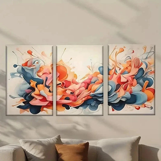 3pcs Abstract Orange and Blue painting Wall Art Set Canvas Framed 40x60cm - High Quality Print 100% Australian Made Wall Canvas Ready to Hang