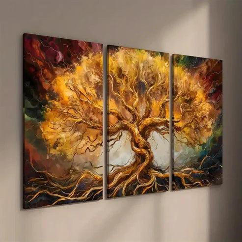 3pcs Golden Style Tree Decorative Wall Art Set Canvas Unframed - High Quality Print 100% Australian Made Wall Canvas