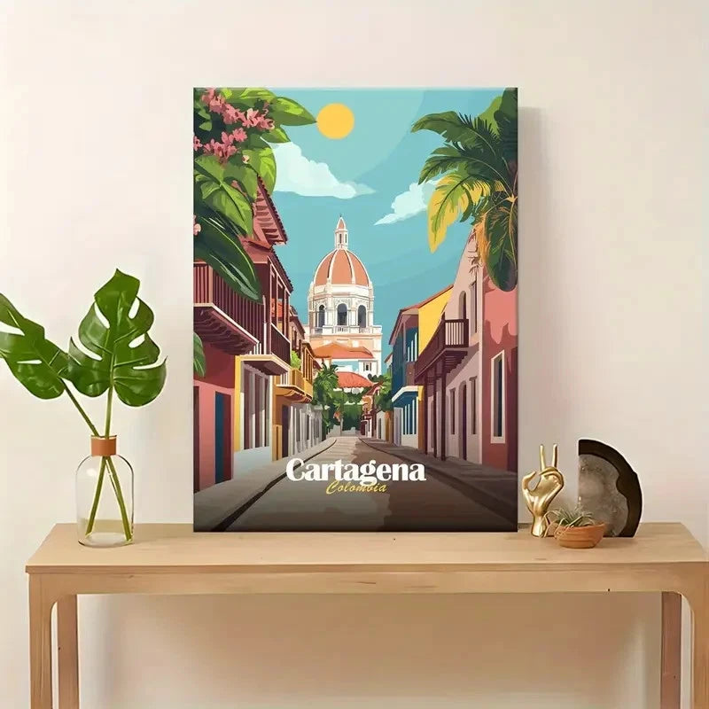 Colombian Cartagena Historic Center Travel Poster Print Wall Art