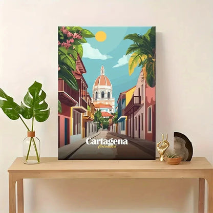 Colombian Cartagena Historic Center Travel Poster Print Wall Art