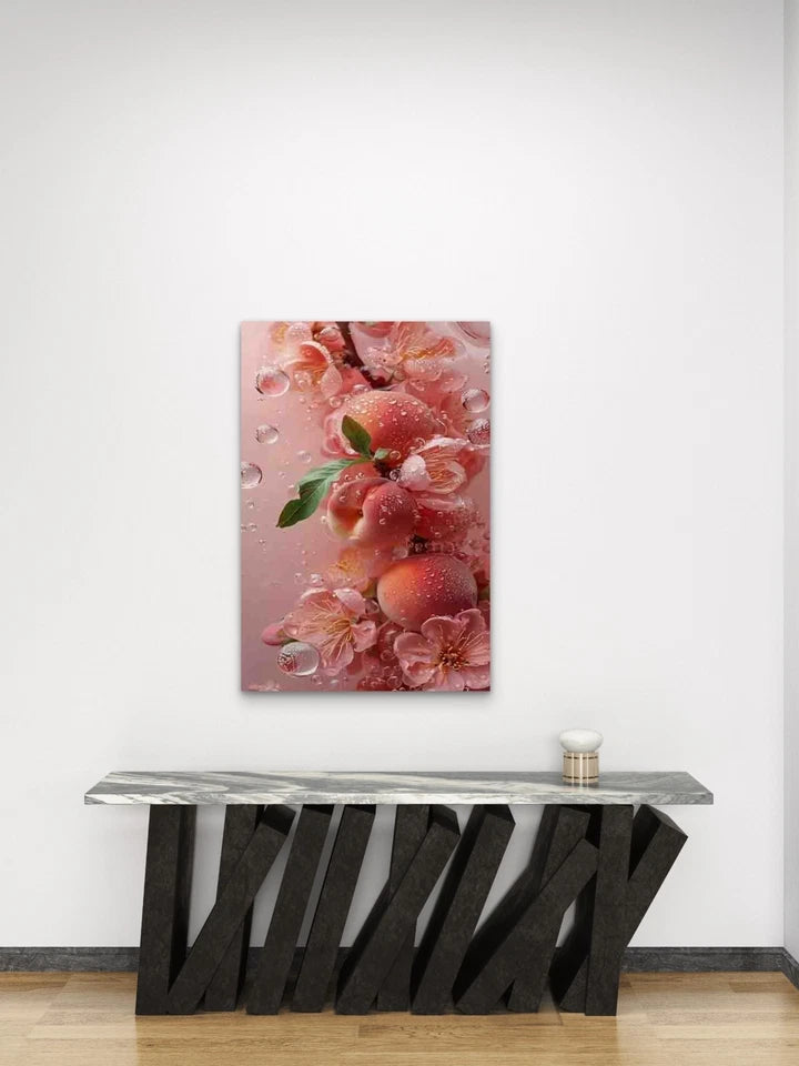 Vibrant Peach Blossom & Juicy Peaches Metal Print Ready to Hang